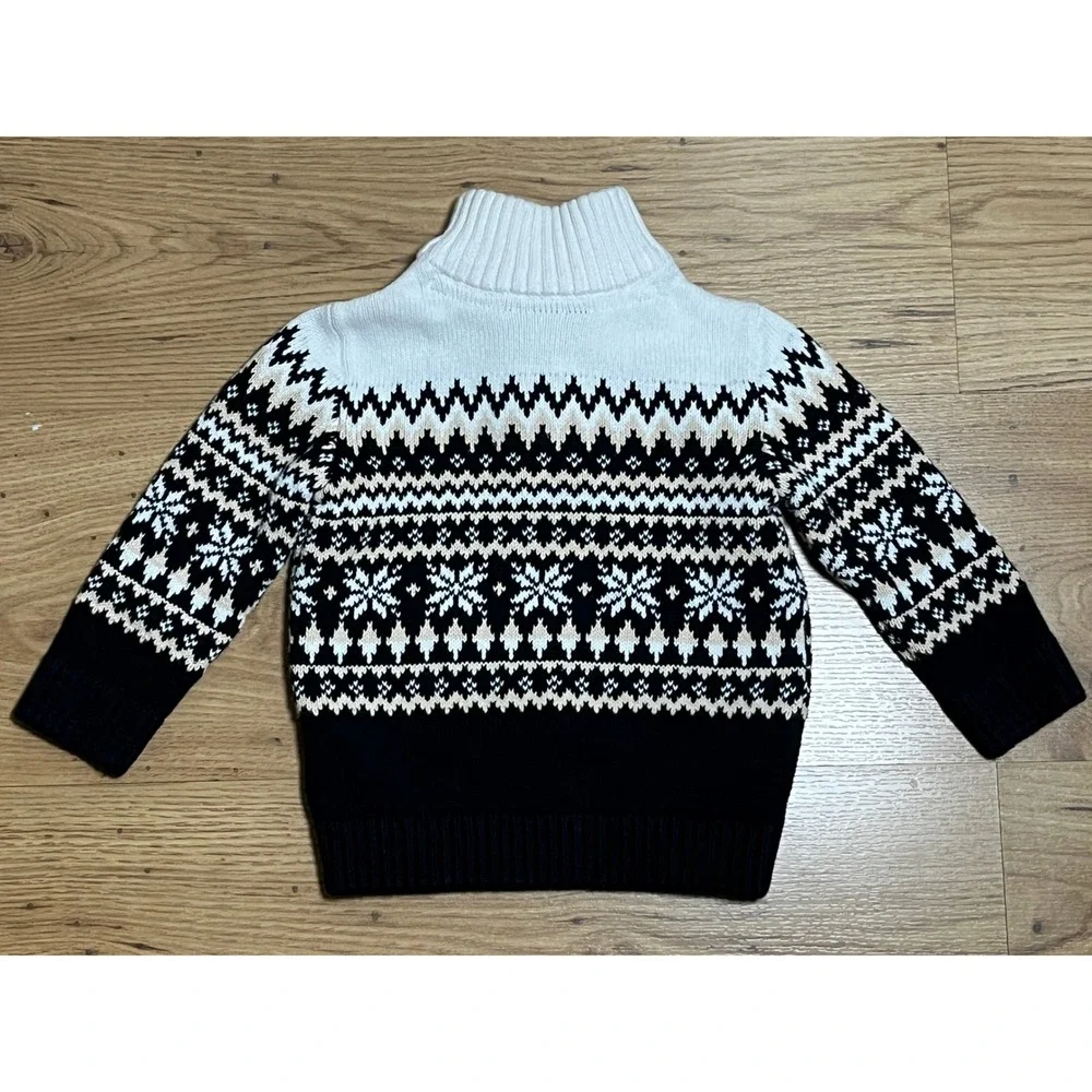 The Children's Place Sweater Boys 12-18M Black White Fair Isle Quarter Zip Knit